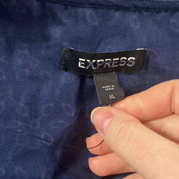 Express Printed navy and white Eyelet Lace Trim Faux Wrap Dress no belt size XL - Picture 13 of 15